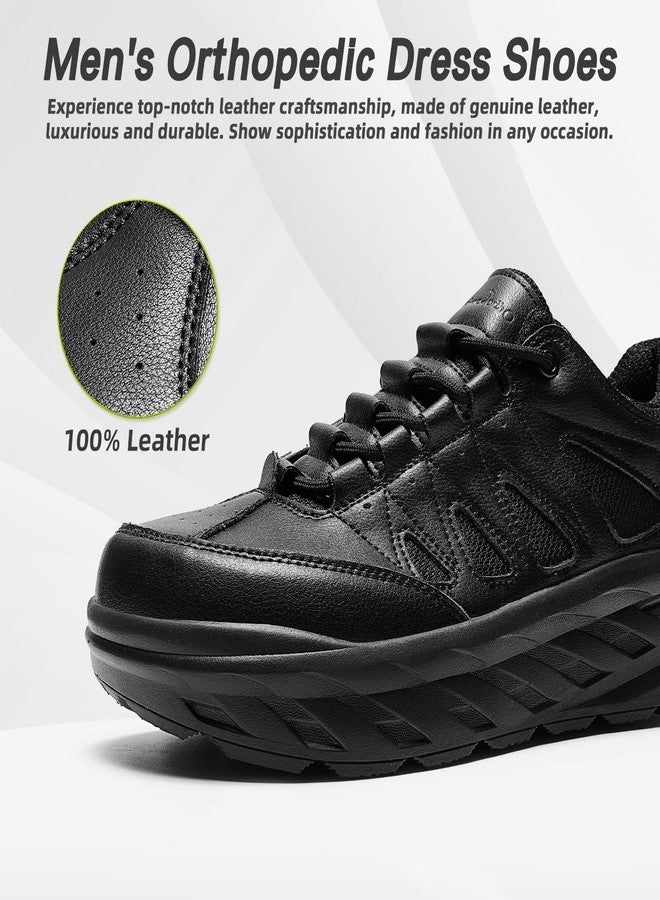 OrthoComfoot Men's Orthopedic Diabetic Wide Leather Dress Shoes: Arch Support Orthotic Foot Pain Relief Hammer Toes Plantar Fasciitis Neuropathy Casual Shoes, Leather Upper Travel Shopping Work Shoes Black Size 10 - Image 3